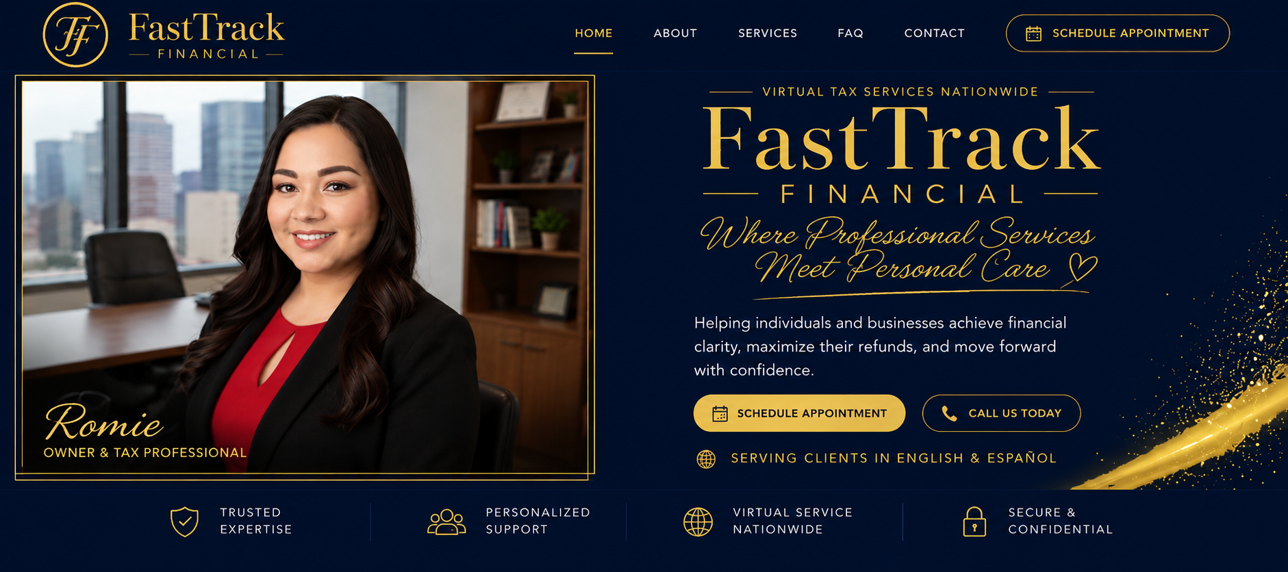 FastTrack Financial homepage featuring Romie